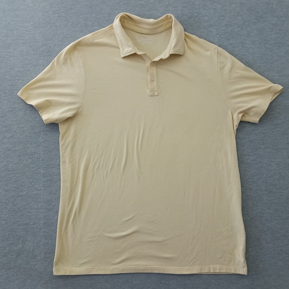Vineyard Vines Mens Edgartown Polo Shirt Large Pale Yellow Pima Cotton Stretch